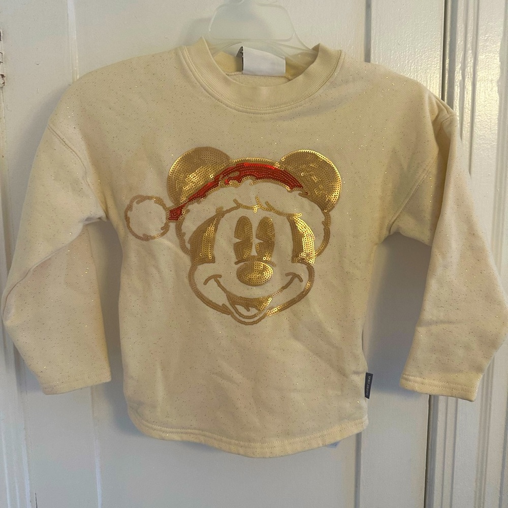 Disney Kids Cream and Gold Mickey Mouse Holiday Sweatshirt Spirit Jersey
